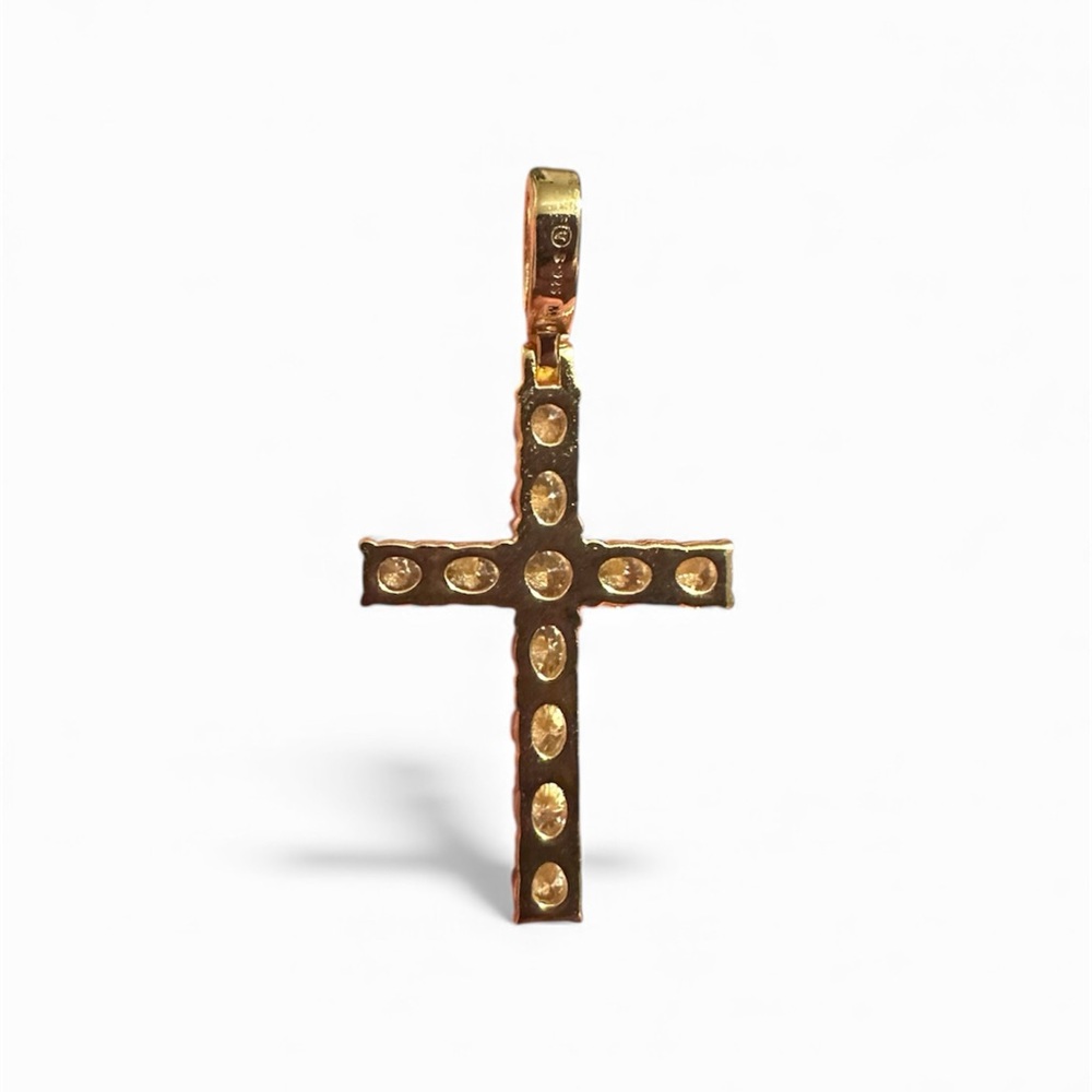 925 Sterling Silver Gold Tone CZ Cross Pendant - Picture 2 of 4